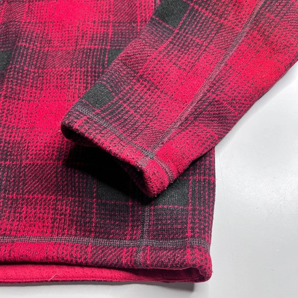 The North Face Mens Red Black Plaid Quarter Zip‎ Fleece Pullover Jacket Size M